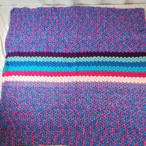 Handmade Crochet Knit Baby/Lap/Throw Blanket Purple/Pink/Blue 35x35